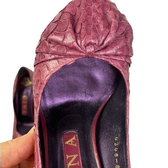 GINA 6 US ,python leather , maroon platform heels handmade - Picture 6 of 11